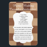 Wedding Cucumber Sandwich Recipe Magnet<br><div class="desc">Give your guests something to talk about with this "Southern-style" cucumber sandwich guide. Featuring a blend of cream cheese,  mayo,  cucumbers,  and more,  this recipe is a refined choice for chic baby showers and rustic wedding receptions.</div>