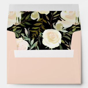 Wedding Custom Dark Moody White Rose Blush Pink Envelope