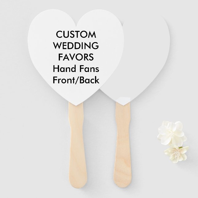 Wedding Custom Favours HAND FANS - WHITE HEART (Front and Back)