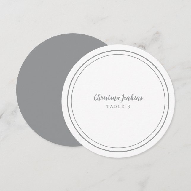 Wedding Custom Guest Grey White Round Place Card (Front/Back)