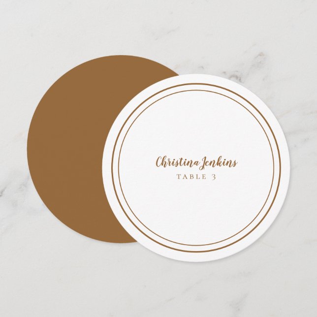 Wedding Custom Guest White Brown Round Place Card (Front/Back)