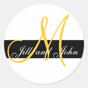 Wedding Custom Monogram Initial & Names Yellow Classic Round Sticker
