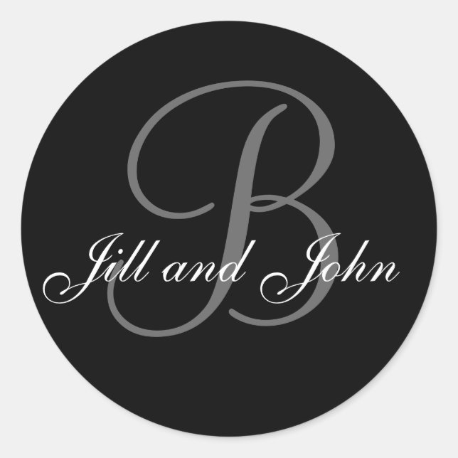 Wedding Custom Monogram & Names Black & Grey Seal (Front)