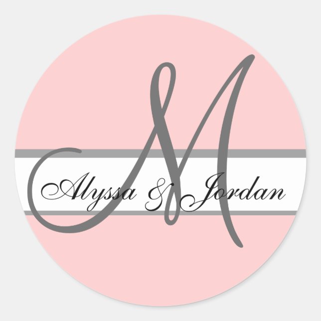 Wedding Custom Monogram & Names Pink & Grey Seal (Front)