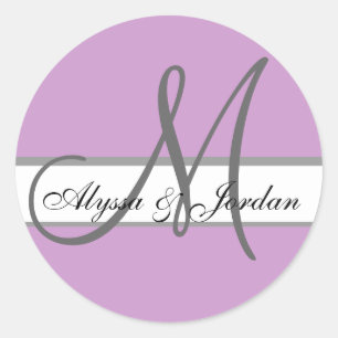 Wedding Custom Monogram & Names Purple & Grey Seal