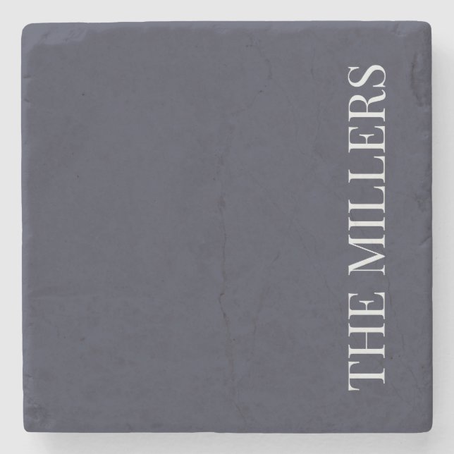 Wedding Custom Name Rich Deep Charcoal Navy White Stone Coaster (Front)