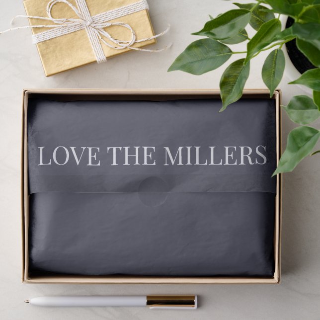 Wedding Custom Name Rich Deep Charcoal Navy White Tissue Paper (Gift)