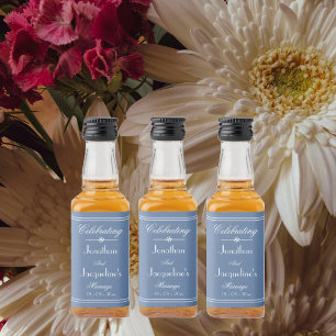 Wedding Custom Names Dusty Blue Mini Liquor Bottle Label