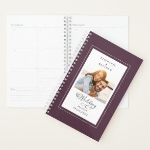 Wedding Custom Photo Cassis Purple Elegant Script Planner