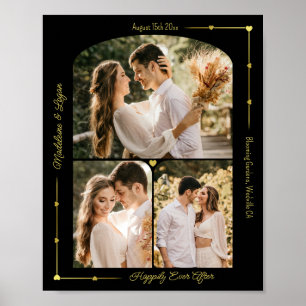 Wedding Custom Photo Collage Modern Gold Hearts Poster