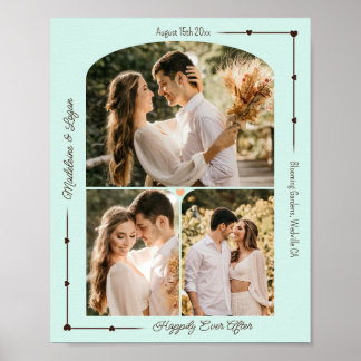 Wedding Custom Photo Collage Modern Mint Hearts Poster
