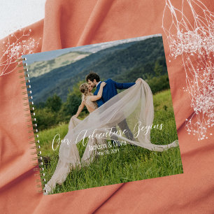 Wedding Custom Photo,Elegant Gold and White Script Notebook