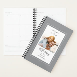 Wedding Custom Photo Grey White Elegant Script Planner