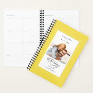 Wedding Custom Photo Yellow White Elegant Script Planner