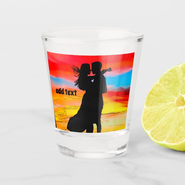 WEDDING CUSTOM Shot glasses, Sunset Romantic Glass (Front)