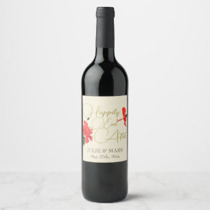 Wedding Custom Wine Bottle Label with Red Hibiscus