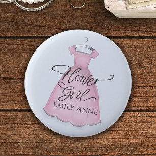 Wedding Cute Flower Girl Favour Pink Vintage Dress 6 Cm Round Badge