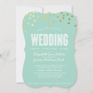 WEDDING cute gold foil confetti bold pastel mint Invitation
