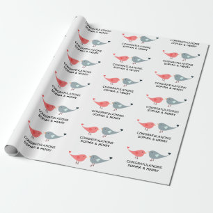 Wedding Cute Love Birds Bride Groom Names Wrapping Paper