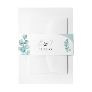 Wedding Cutlery Band Eucalyptus Leaves Green Invitation Belly Band