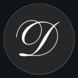 Wedding D Monogram Black Stickers<br><div class="desc">These stickers feature an elegant cursive D monogram. Great for wedding favours.</div>