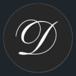 Wedding D Monogram Black Stickers<br><div class="desc">These stickers feature an elegant cursive D monogram. Great for wedding favours.</div>