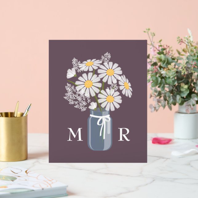 Wedding Daisies Mason Jar Monogram Initial Purple Acrylic Sign (Wedding)