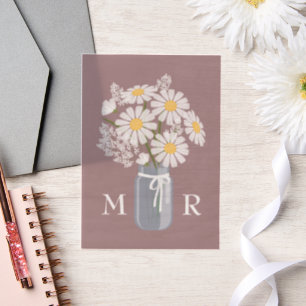 Wedding Daisies Mason Jar Monogram Initials Pink Vellum Invitations