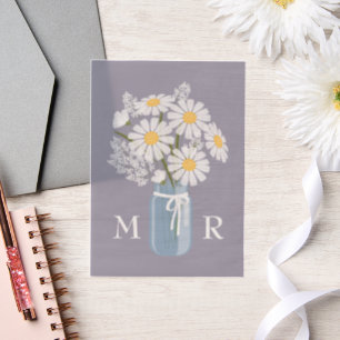 Wedding Daisies Mason Jar Monogram Initials Purple Vellum Invitations