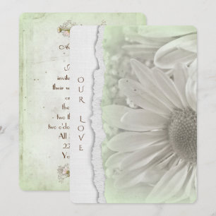 wedding daisy in soft green with torn paper edge invitation