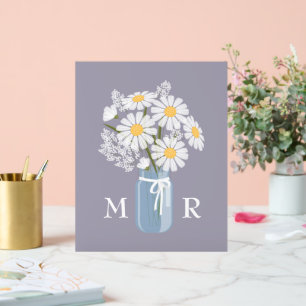 Wedding Daisy Mason Jar Monogram Initial Lavender Acrylic Sign