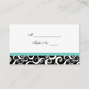 Wedding Damask Swirls Table Place Card in Aqua