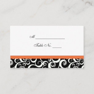 Wedding Damask Swirls Table Place Card in Orange