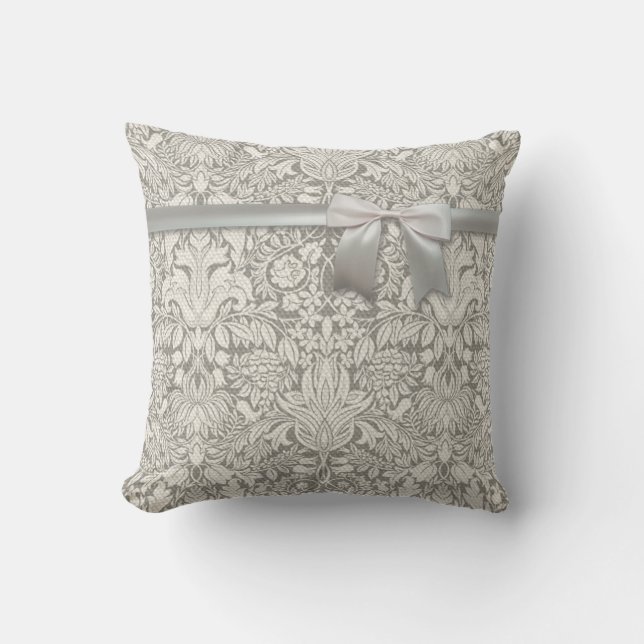 Wedding Damask Vintage White Wedding Old Lace Cushion (Front)