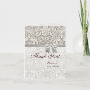 Wedding Damask Vintage White Wedding Old Lace Thank You Card