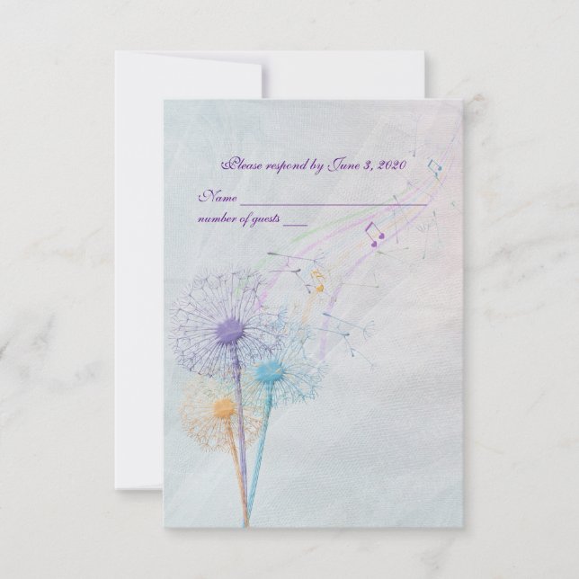 wedding dandelion and music RSVP Card (Front)