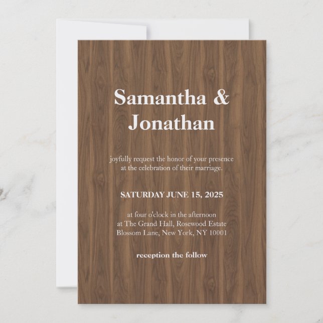 Wedding dark wood simple invitation (Front)