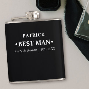 Wedding Date and Names Black Personalised Best Man Hip Flask