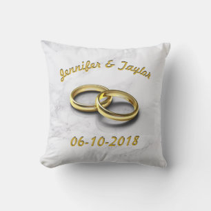 Wedding Date Bride & Groom Customisable Gold Rings Cushion