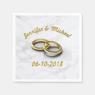 Wedding Date Bride & Groom Customisable Gold Rings Napkin