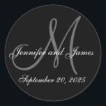 Wedding Date First Names Initial Monogram Sticker<br><div class="desc">Personalised Envelope Seal. Black white and grey, wedding date, first names and initial monogram sticker. Design by Elke Clarke ©2008. Great as an envelope seal for your wedding invitations or as a label for your wedding favours or wedding sweet treat bags or wedding cake boxes. Personalise with your bride and...</div>