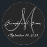 Wedding Date First Names Initial Monogram Sticker<br><div class="desc">Personalised Envelope Seal. Black white and grey, wedding date, first names and initial monogram sticker. Design by Elke Clarke ©2008. Great as an envelope seal for your wedding invitations or as a label for your wedding favours or wedding sweet treat bags or wedding cake boxes. Personalise with your bride and...</div>