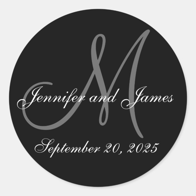Wedding Date First Names Initial Monogram Sticker (Front)