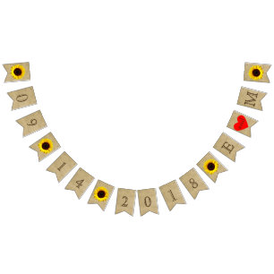 Wedding Date Initials  Burlap Look and Sunflowers Bunting