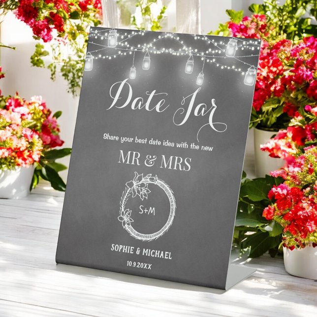 Wedding Date Jar Black String Lights  Pedestal Sign (Creator Uploaded)
