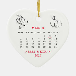 Wedding Date Married March 2024 Ceramic Tree Decoration