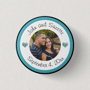 Wedding Date Photo Couple Hydrangea Hearts 3 Cm Round Badge
