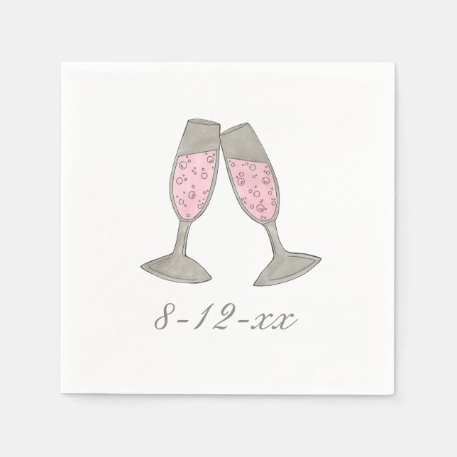 Wedding Date Pink Champagne Bridal Shower Napkins (Front)