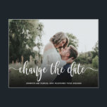 Wedding Date Postponed Simple Photo Announcement Postcard<br><div class="desc">Event postponed announcement template - simple photo change of date postcard. Modern Unsave the Date Photo postcard with full horizontal photo. Feature an elegant handwritten typography design with text „change the date” and one vertical photo you can change it easily. #3339 If you need help or matching items, please contact...</div>