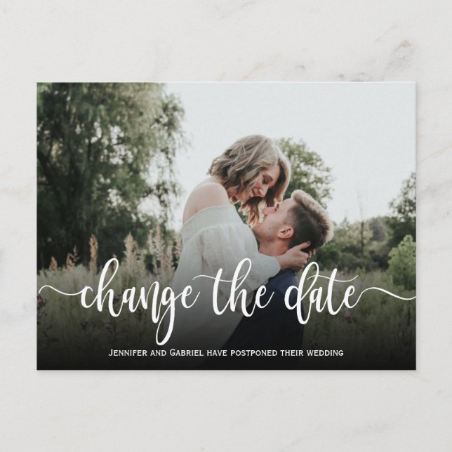 Wedding Date Postponed Simple Photo Announcement Postcard (Front)
